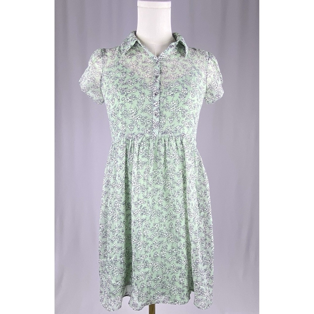 Abercrombie‎ Floral Mini Dress XS Sage Green Puff Sleeve Cottagecore